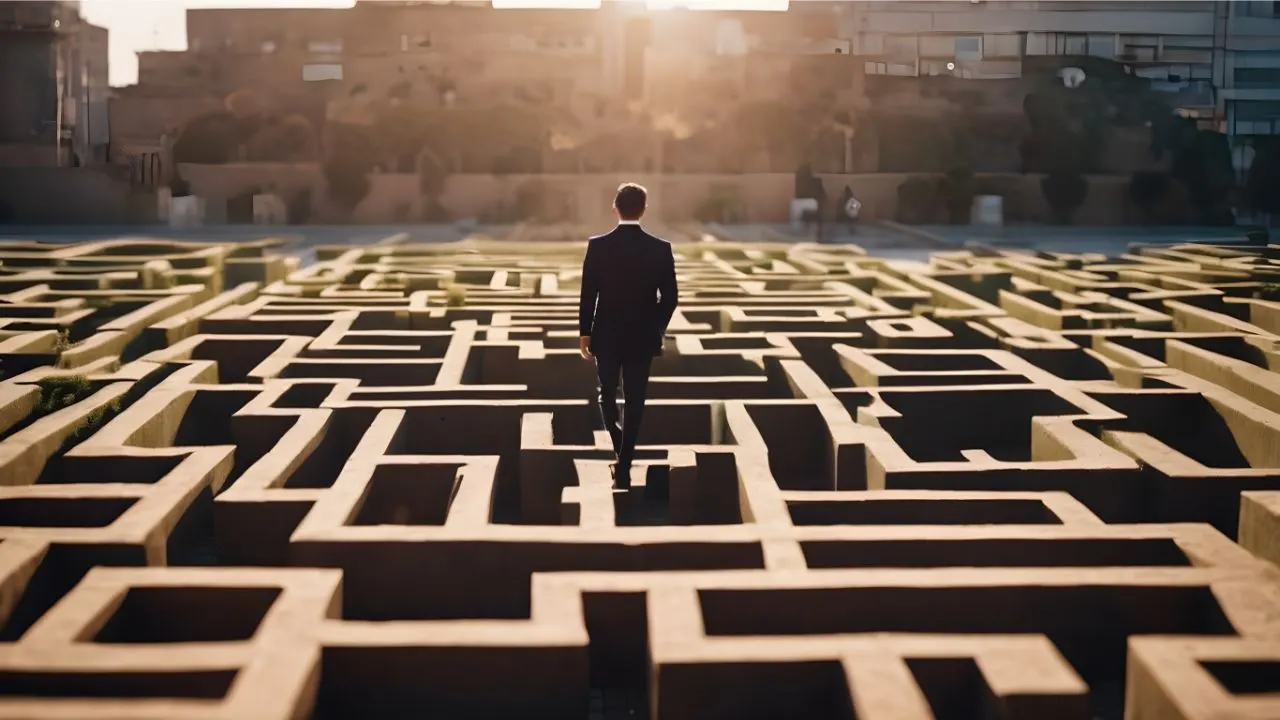 Man in the maze and about to make a decision